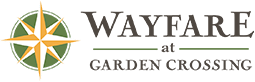 A compass rose is in front of the text "WAYFARE at GARDEN CROSSING".